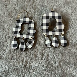 New Audra Style earrings (never worn) one side black/white plaid and red plaid